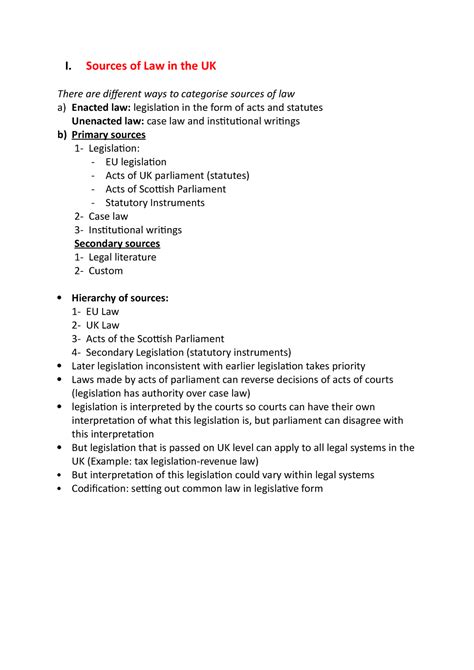 Sources of Law in the UK - I. Sources of Law in the UK There are diferent ways to categorise ...