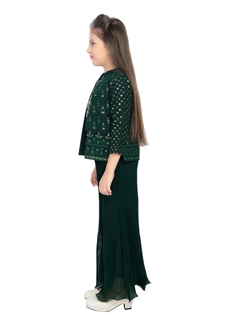 Bottle Green Coloured With Jacket Russian Palazzo Set For Girls Gharara ...