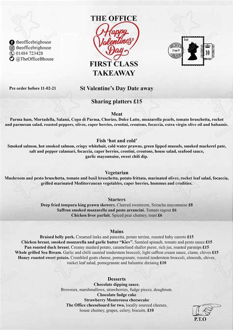 Menu at The Office restaurant, Brighouse