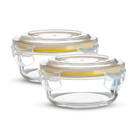 Borosilicate Glass Side Lock Storage Round Container - 400ml