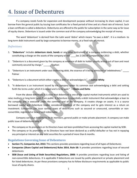 Notes of 4. Issue of Debentures - 4. Issue of Debentures If a company ...