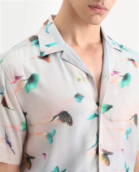 Buy Flog - Dusky Blue Floral Print Cuban Collar Shirt| Rare Rabbit
