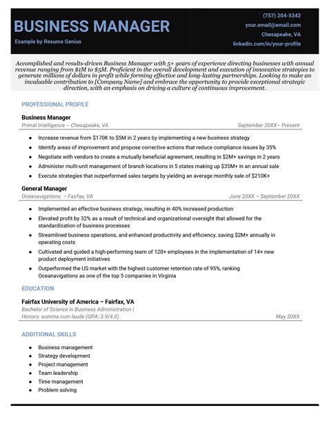 Business Resume Examples 的图像结果