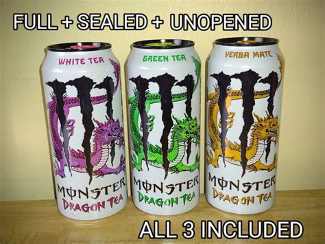 RARE! MONSTER ENERGY DRINK DRAGON TEA WHITE, GREEN, YERBA FULL UNOPENED ...