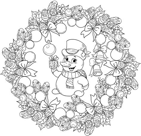 Mandala Christmas Ornament and Cute Snowman Coloring Page - Download ...