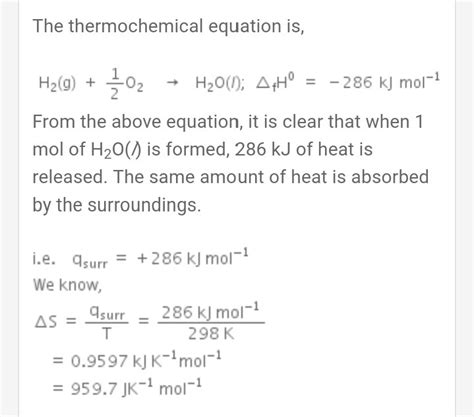 Claculate the entropy change in surrounding when 1 mole of h2o liquid ...