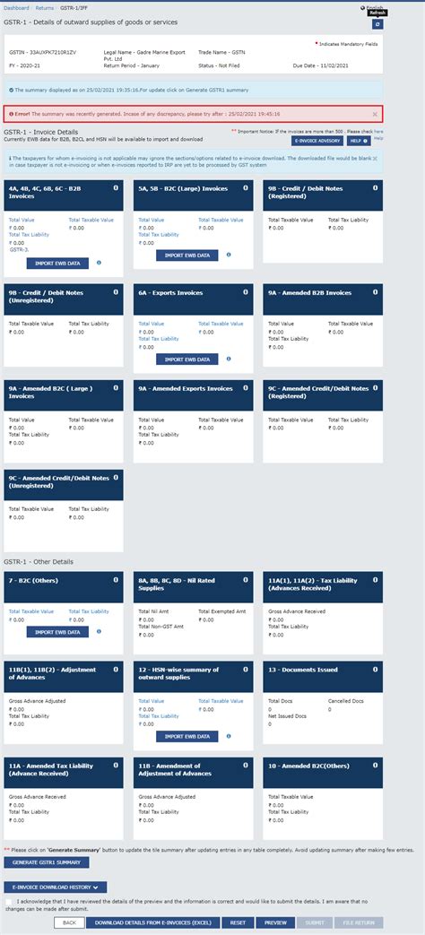 Creation of Outward Supplies Return in GSTR-1