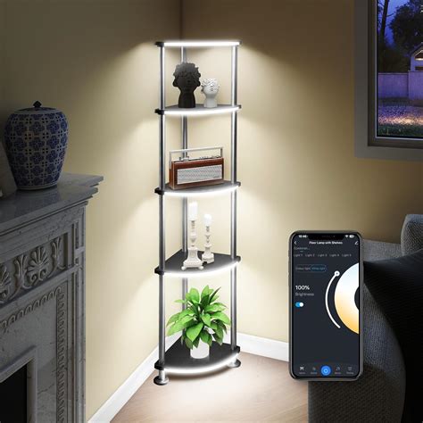 BYFUNBY Floor Lamp, Corner Standing Lamp with Shelves, Dimmable Light ...