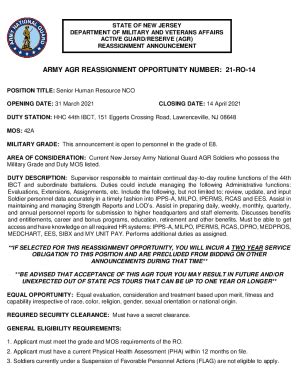 Fillable Online Fillable Online ARMY AGR REASSIGNMENT OPPORTUNITY ...