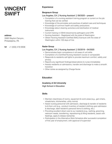 Nursing Assistant Resume Samples | Velvet Jobs