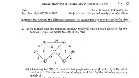 MA30207 Design and Analysis of Algorithms - Exam Questions 2024 - Studocu