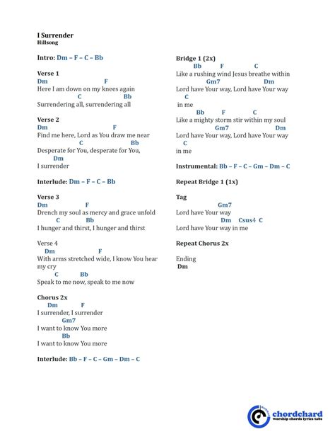 I Surrender Hillsong Chord Chart