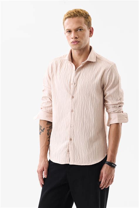 Buy Men's Beige Slim Fit Creased Shirt Online | Snitch – SNITCH