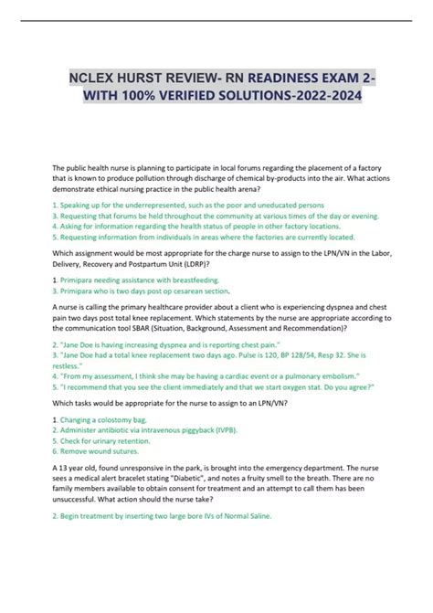 NCLEX HURST REVIEW- RN READINESS EXAM 2- WITH 100% VERIFIED SOLUTIONS ...