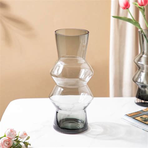 Modern Glass Flower Vase Grey Large