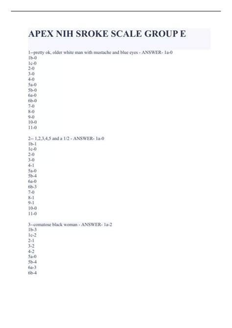 APEX NIH SROKE SCALE GROUP E - APEX NIH Stroke Scale - Stuvia US