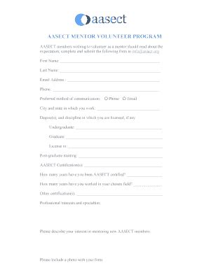 Fillable Online aasect AASECT MENTOR VOLUNTEER PROGRAM - aasect Fax ...