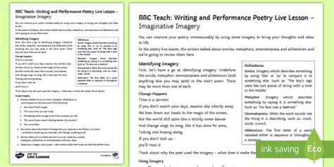 BBC Teach: Writing and Performance Poetry Live Lesson - Poetic Techniques