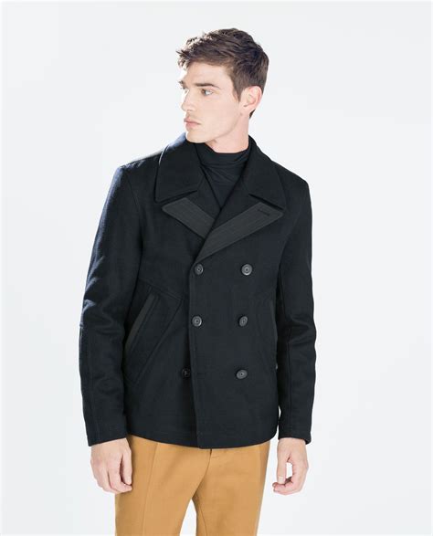 Image 2 of NAVY PEA COAT from Zara | Peacoat, Mens overcoat, Navy pea coat