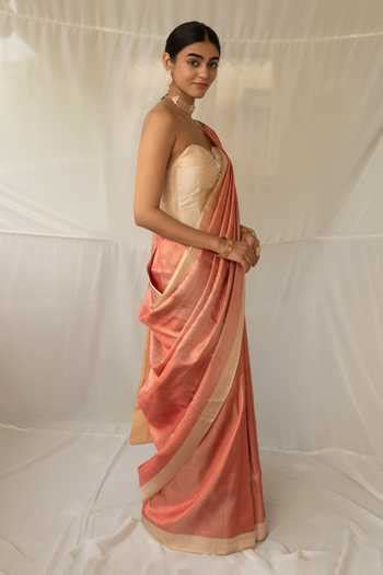 Buy Coral Brocade, Silk Zari Madhurya Saree With Running Blouse For ...