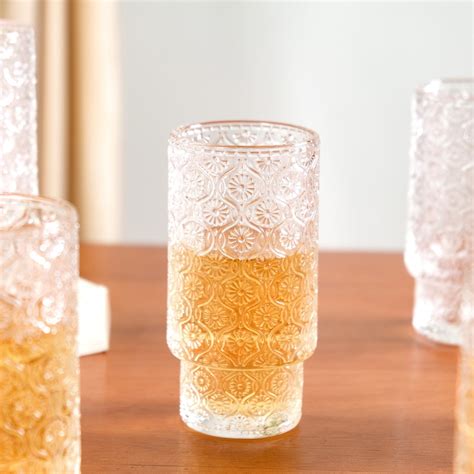Floral Embossed Glass Tumblers Set Of 6 330ml Online - Premium Tumbler ...
