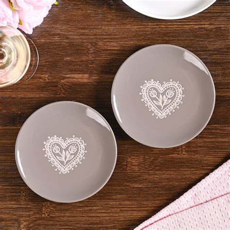 Hearty Floral Ceramic Plate Taupe Grey Set Of 2 15cm Online - Premium ...