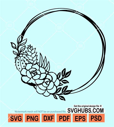 Succulent cactus plant circle frame svg, Cactus wreath svg, Succulent ...