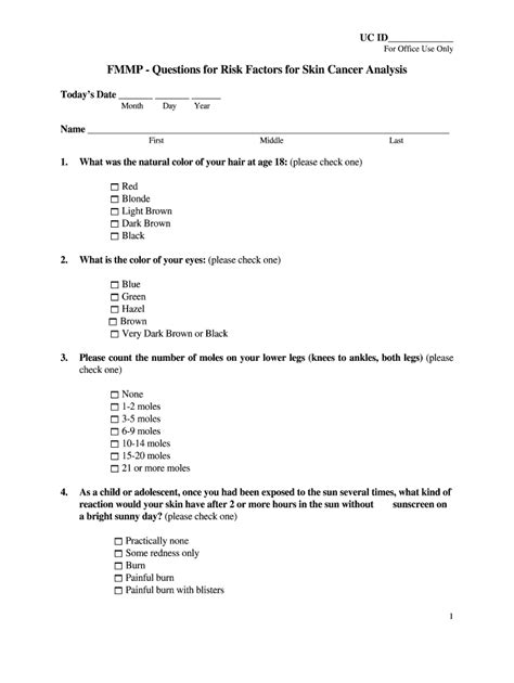Fillable Online med uc Questions for Risk Factors for Skin Cancer ...