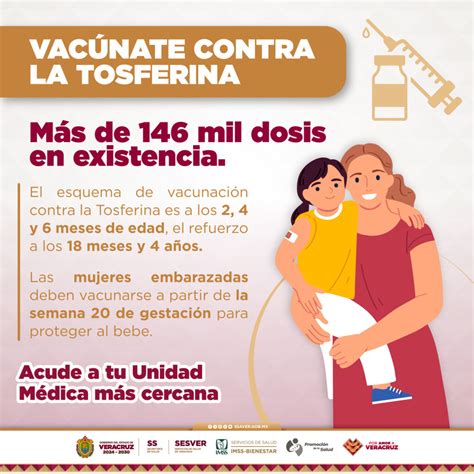 Vacuna contra la tosferina disponible en hospitales, centros de salud y unidades médicas