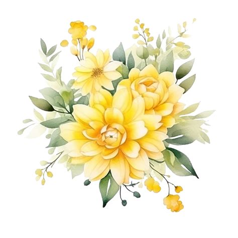 Yellow Flower Arrangement With Watercolor Style, Watercolor Flowers ...