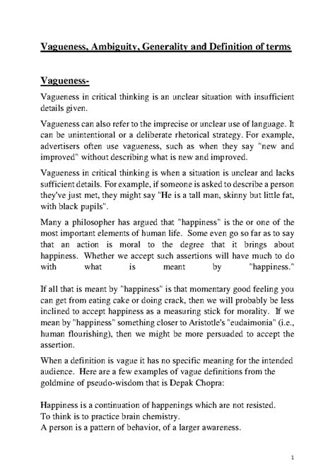 Vagueness, Ambiguity, Generality and Definition of terms 12001 2 ...