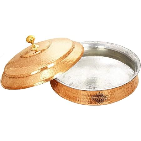 Buy Indian Art Villa Pure Copper Hammered Lagan with Lid, Handi ...