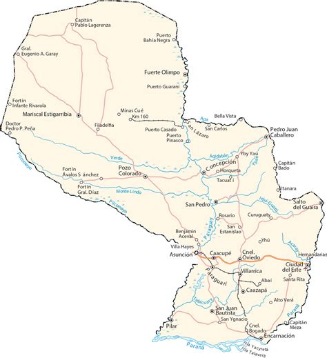Map of Paraguay - Cities and Roads - GIS Geography