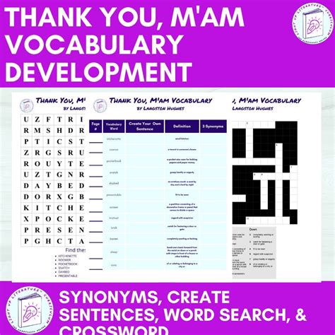 Thank You M'am Vocabulary Synonyms Create Sentences - Etsy