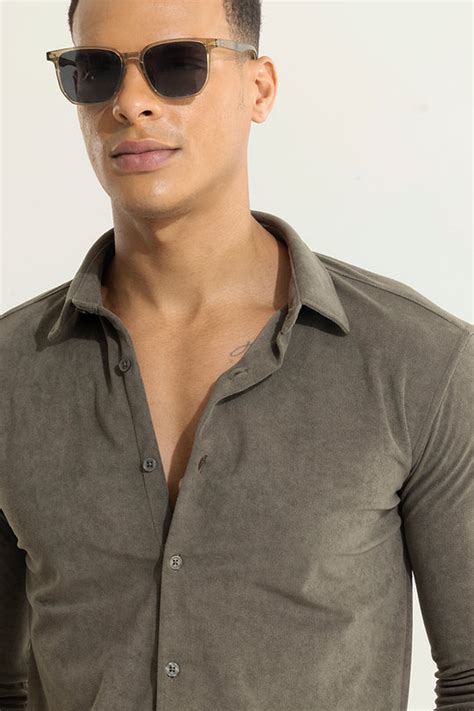 Buy Men's Suede Pulse Shadow Grey Shirt Online | SNITCH