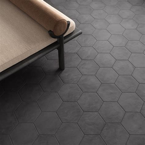 Ava charcoal black 8 hex matte porcelain tile backsplash wall and floor ...