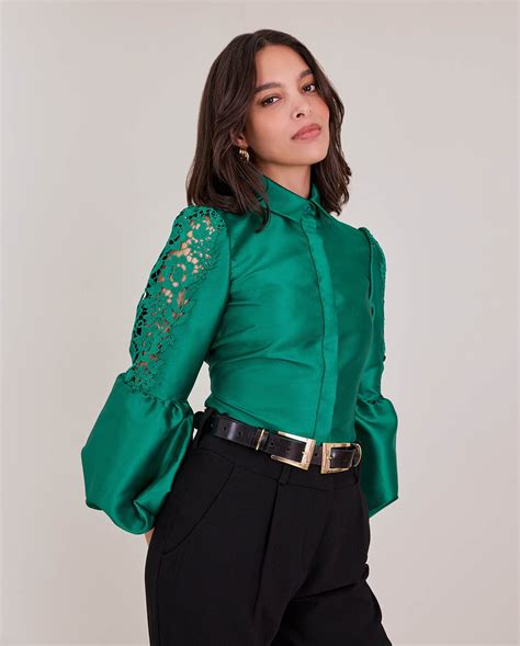 MARQUISE Mint Green Designer Shirt with Sculptural Sleeve | ANNE FONTAINE