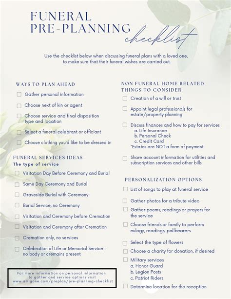 Making Funeral Arrangements Checklist at Corrina Davis blog