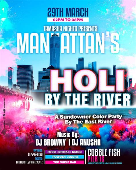 3/29 MANHATTAN HOLI BY THE RIVER @PIER 16, Cobble Fish, New York, 29 ...
