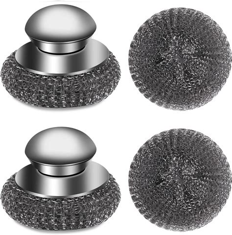 Amazon.com: 4pcs Steel Wool Scrubber with Replacement Wire Sponge Pads ...