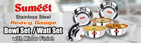 Buy Sumeet Stainless Steel Heavy Gauge Solid Bowl Wati Set with Mirror ...