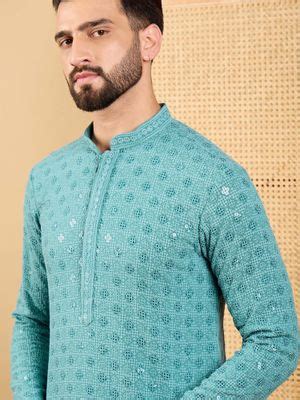 Buy ETHNIC BAY Men Blue Viscose Rayon Embroidered Straight Kurta with ...