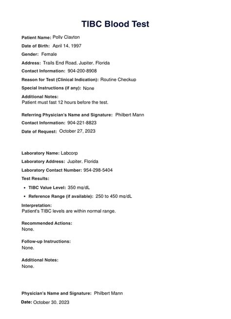 TIBC Blood Test & Example | Free PDF Download