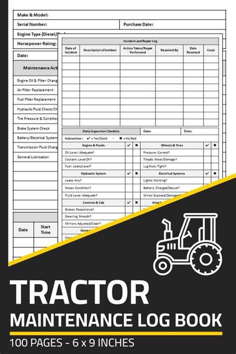 Tractor Maintenance Log Book Tractor Repair And Service Record Daily ...