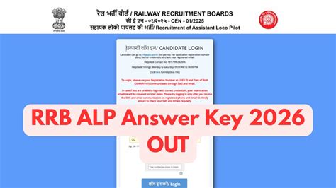 RRB ALP CBT 1 Answer Key 2026 Out, Last Date to Raise Objection