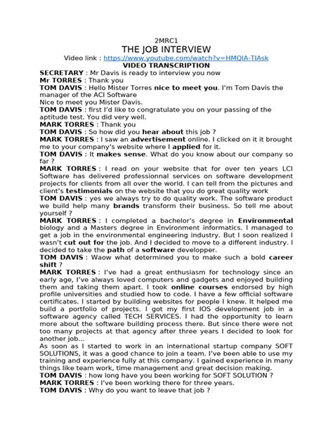 Image result for Example of Job Interview PDF