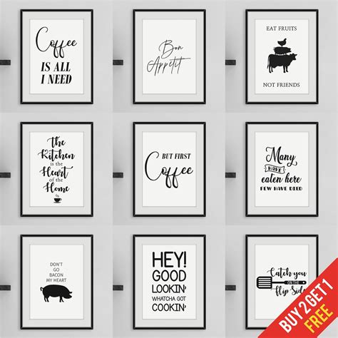Kitchen Prints Framed Wall Art for Kitchen Funny Quote Prints Black and ...