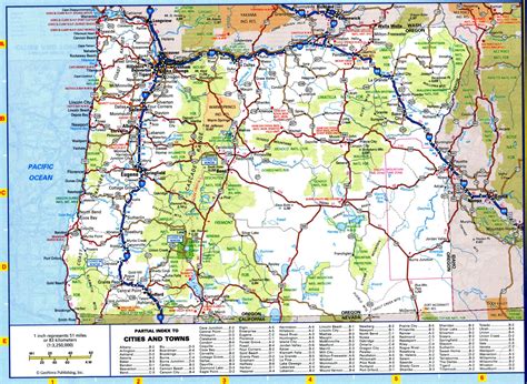 Oregon map with rivers and lakes, parks and recreation area