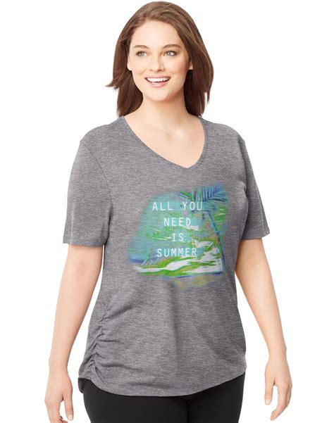 by Hanes Women's Plus-Size Short-Sleeve V-Neck Graphic T-Shirt with ...
