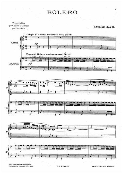 Ravel - Boléro for Piano 4 hands (Composer)